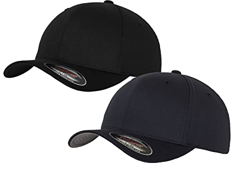 2er Flexfit Unisex Wooly Combed Cap Baseball Caps graue Unterseite S M L XL XXL Basecap Mütze, L/XL, 1x Black-Black + 1x Dark Navy + 1x HL-Kauf Notizblock