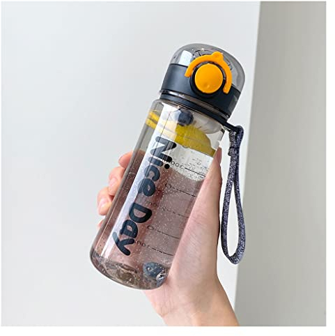 INKTUS Trinkflasche Wasserflasche 400ml Wasserflasche mit Zeitmarker Mädchen Jungen Tragbare Klare Plastik Sportwasser Flaschen Trinkflasche Trinkbecher Sportflasche (Blue : B-Black)