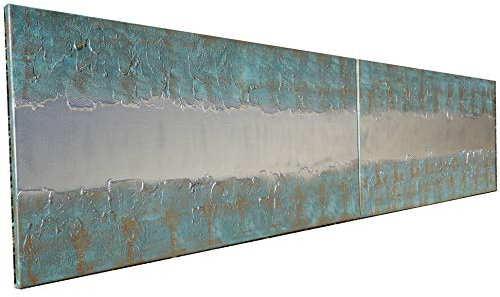 Patina & Silber Abstract A446 - Lange Acrylbilder - industrielles Design - Abstrakte Strukturgemälde - original handgemalte Leinwand Bilder - Diptychon Malerei von Ksavera