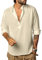 YAOHUOLE Mens Linen Shirt Grandad Collar Henley T Shirts Long Sleeves Cotton Summer Casual Loose Fit Khaki 3XL