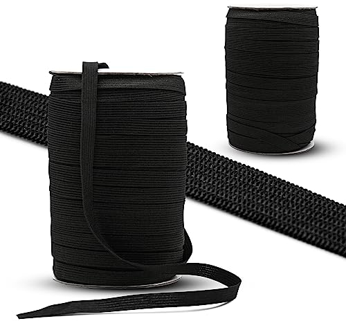 DOJA Barcelona | Cinta Elastica Coser | 50m | 10mm | Negro | Cinta Elastica Costura de Poliéster y Goma | Bobina Goma Elastica Manualidades | Rollo Gomas Elasticas para Tapiceria, Sofa, Ropa