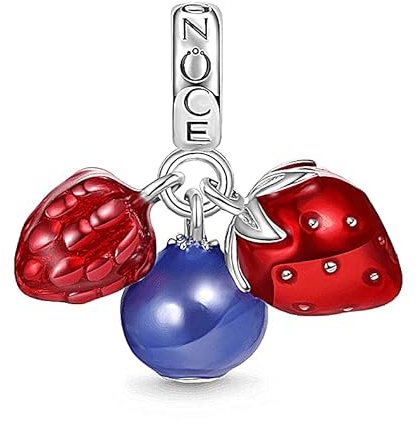 GNOCE Charm Anhänger Herz Dreifach Anhänger Silber 925 Schmuck Geschenk Fit Schlange Kette Armbänder Halskette für Frauen Mädchen (Beerenfrüchte)