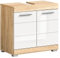 xonox.home Badezimmer Lambada Waschbeckenunterschrank Badunterschrank Waschbecken Unterschrank Schrank Waschtisch Unterschrank in Front weiß Hochglanz Korpus Sonoma Eiche hell ca. 60x56x34 cm