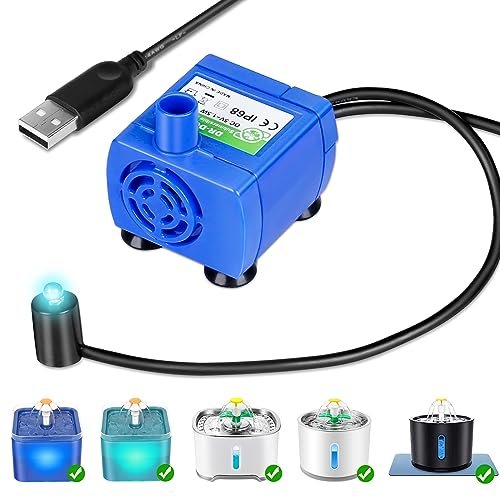 Bomba de agua para fuente de gato, Vindox fuente de agua para gatos, bomba de repuesto con luz LED y cable de 170 cm para gatos, fuente de agua para gatos (adaptador no USB)