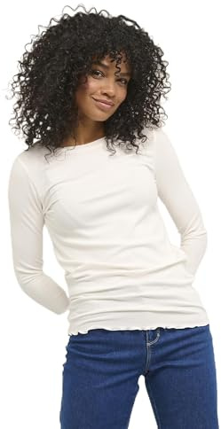 KAFFE T-Shirt KAdrew Damen Langarmshirt Slim Fit Pullover Shirt Lang arm Rundhalsausschnitt XL, Chalk