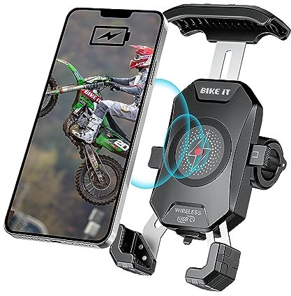 Bike It Motorcycle Phone Holder 15W Fast Wireless Charger + USB-C 20W Super Fast Charger, Waterproof Motorbike Phone Holder, Phone Mount Fits 4'' - 7'' Mobile Phones
