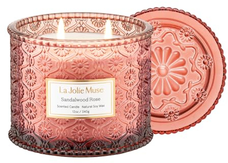 LA Jolie Muse Santal Rosé Candle, Candles for Home Scented, Large 2-Wick Soy Candle, Scented Candle Gifts, Clean Burning Candles, 12 Oz