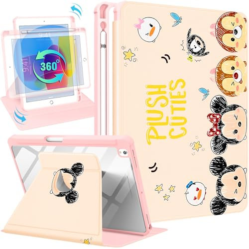 Besoar for iPad 9th/8th/7th Generation 10.2 inch Case Cute Cartoon Kawaii for Girls Kids Girly Women Design Covers,360 Degree Rotating Folio Stand Pencil Holder for Apple i Pad 9/8/7 Gen,Pk Miqi Mini