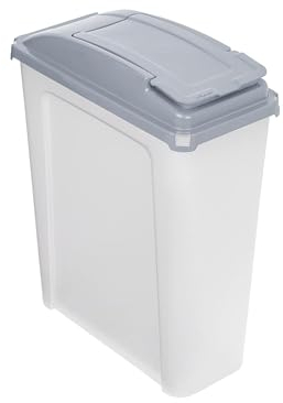 HOME & GARDEN ESSENTIAL 25 Litre Plastic Indoor Outdoor Tall Bin with Flap Lid | Waste Utility Plastic Bin | Animal Feed Storage Bin | Ideal For kitchen, Bathroom (Clear/Cool Grey 25L Slim Line Bin)
