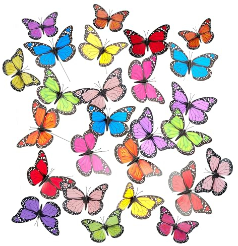 Relaxdays Gartendeko Schmetterling, 72er Set, Gartenstecker, 31cm hoch, Topfstecker, Outdoor Deko, Metallstab, PVC, bunt