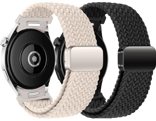 MYAPULUA Armband für Samsung Galaxy Watch 6/5/4 40mm 44mm/Galaxy Watch 6 Classic 47mm 43mm/Watch 5 Pro 45mm,20mm geflochtene Nylonschlaufe,elastisches Sport Ersatzarmband mit Magnet,Pack A