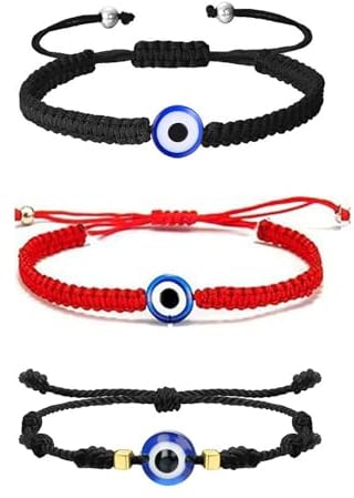 ZEACCT 3 PCS Handmade Evil Eye Bracelet, Adjustable Black String Kabbalah Rope with Protective Charm, Knot Design for Women and Men, Spiritual Gift Idea