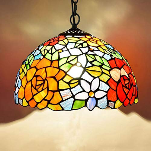 AIBOTY 12 Tiffany Vetro Colorato Lampada a Sospensione per Cucina Lampadario Rosa Rossa E27 Apparecchio a soffitto per Camera da Letto Sala da Pranzo Soggiorno Balcone