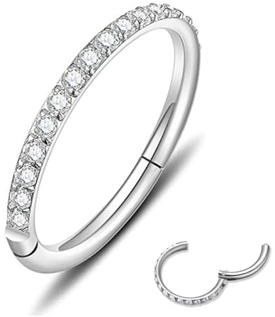 KSJEHW Nasenring Hoop 316L Chirurgenstahl Knorpelohrring Septum Clicker Ring Edelstahl Klappbarer Segmentring Lippenring Conch Daith Helix Rook Tragus Lobe Snug Ear Body Piercing(Silber, 1,2 * 6mm)