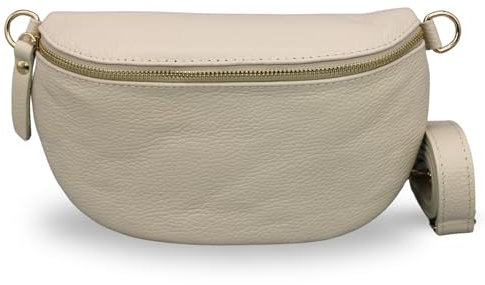 ADEL Bauchtasche Damen Echtleder Emma Gold Handgemachte Umhängetasche Crossbody Bag Schultertasche mit Ledergurt Stylische Hüfttasche Made in Italy (Beige-Gold 1, Large)