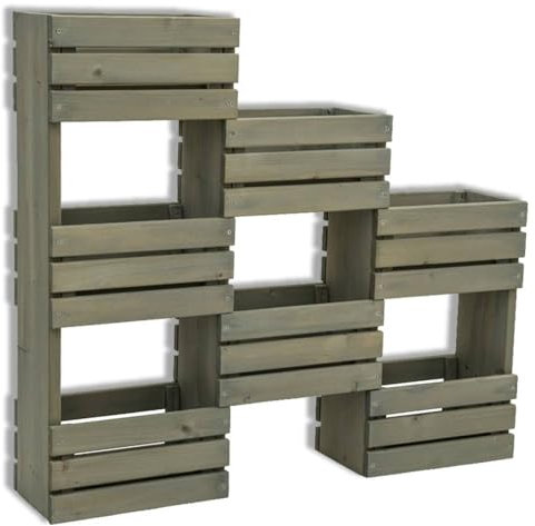 SUNWOOD Fioriera da parete in Legno, con Ganci per Piante Aromatiche e Fiori, 83x15x75h cm, color Teak Invecchiato