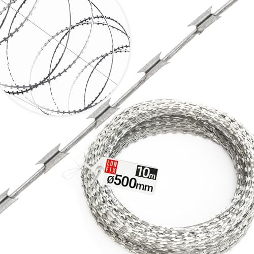 10m Klingendraht 500mm Windungen Natodraht Sperrdraht Stacheldraht Sicherheitsdraht Zaun Schutzdraht Schutz