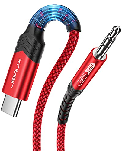 JSAUX Cavo AUX da USB C a jack da 2m, USB C a jack da 3,5 mm, adattatore in nylon intrecciato Aux per iPhone 15 Pro Max/15 Plus, Samsung Galaxy S23/S22/S21 Ultra-rosso