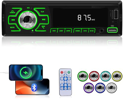 Autoradio 1 Din - Autoradio Bluetooth - Poste Radio Voiture Bluetooth avec FM Radio Emplacement de l'APP Mise Hors Tension Mémoire AUX TF Entrée Disque USB Amplificateur de Puissance+ Télécommande