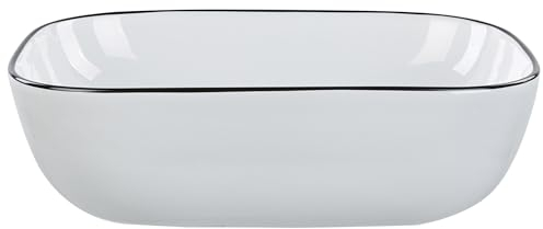 Lavabo sobre encimera baño clásico cerámica brillante ovalado blanco con borde negro 46 x 33 cm Xert