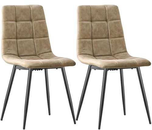 ANVOFONG Esszimmerstühle 2er Set,küchenstühle mit Metallfuß,für Stühle Esszimmer, Wohnzimmer, Küche, Schlafzimmer und Empfangsraum-Gelblich braun