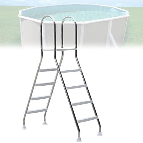 BDJSN 4 Step Ladder, Heavy Duty Stainless Steel Above Ground Pool Steps, Swimming Pool Escalator with No-Slip Steps, Load Capacity 500 Lb, Swimming Pool Double Sided Ladder for Home, Backyard Pool