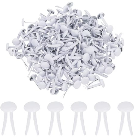 PATIKIL 100 Piezas de Pasadores Divididos de Latón de Papel Mini Brads Metálicos Redondos con Cabeza Plateada para Manualidades, Scrapbooking, Suministros de Bricolaje, Blanco, 8 x 15 mm