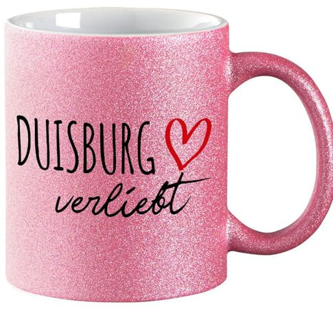 Huuraa Glitzer Kaffeebecher Duisburg verliebt Geschenk 330ml Pink Duisburg Mitbringsel