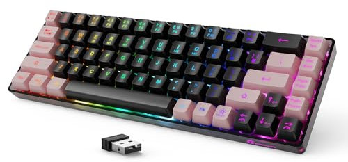 GEODMAER 65% Wireless Gaming Keyboard, Rechargeable Backlit Gaming Keyboard, 68 Keys Ultra-Compact Anti-ghosting No-Conflict Wireless Keyboard for PC Laptop PS5 PS4 Xbox One Mac Gamer (Black-Pink)