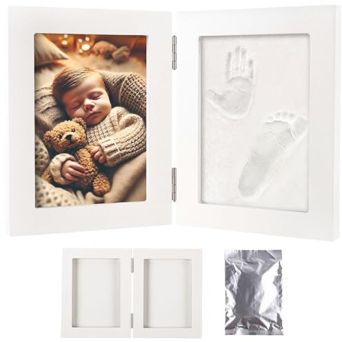 Your Design Geschenke: Gipsabdruck-Set mit 2-teiligem Holzrahmen für Baby-Hand-& Fußabdruck (Gipsabdruck Füße, Bilderrahmen Holz Set)
