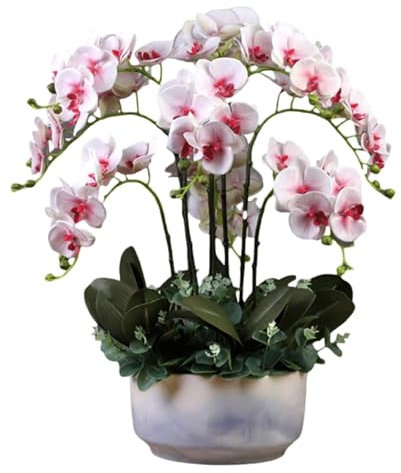 QTYQWC Künstliche Orchideen mit Keramiktopf, künstliche Blumen, Seide, künstliche Orchidee, 60 cm, künstliche Blumen, Heimorchidee, künstliche Blumen, Orange