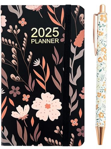 Taschenkalender 2025 Klein Terminplaner 2025 A6 1*Kalender + 1*Stift Planer 2025 Wochenplaner 15.7 X 9.2cm Lebenskompass Kalender 2025 Buchkalender 2025 mit Trageriemen und Lesezeichen