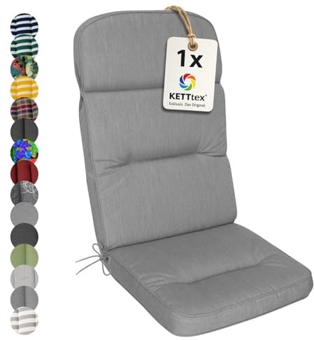 KETTtex EXKLUSIV Auflage Hochlehner Agora hellgrau I Gartenstuhl Polster 120x50x7cm I hochwertige & Pflegeleichte Sesselauflage I Wetter- & formbeständige StuhlauflageI KTH3 Sitzauflage