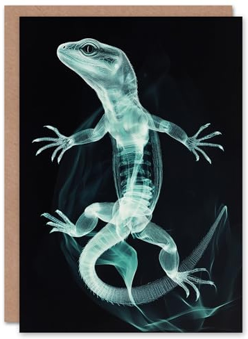 Artery8 Greeting Card Smoke and Xray Effect Lizard Electric Blue Blank For Him Or Her Art Birthday Card
