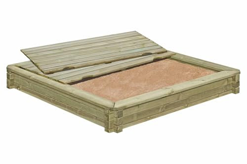 Sandkasten 180x180 cm aus Kantholz 7x7 cm mit Deckel TÜV geprüft