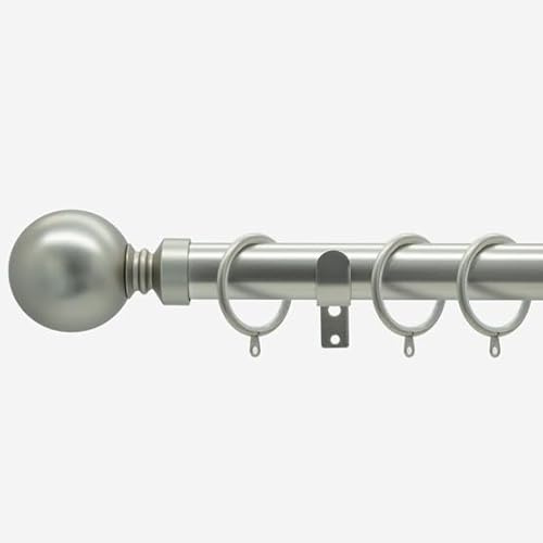 Brushed Steel 28mm Ball Fixed Length Metal Curtain Pole