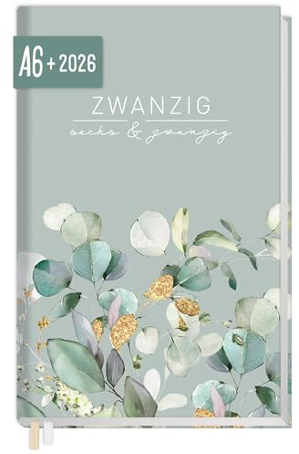 Häfft® Chäff-Timer Mini Taschenkalender 2026 A6+ “Minty Leaves” | Terminplaner klein mit 1 Woche auf 2 Seiten, Wochenplaner, Kalender, Organizer