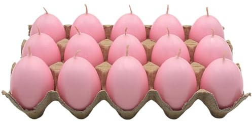 Ostereikerze im 15er Set - Eikerzen - Osterkerzen - Kerzen als Osterei, Kerzenei, Wachskerze Eiform, Dekokerze als Osterei in Pastell rosa, Lieferumfang: 15 Eikerzen, Größe H/Ø 6 x 4,5 cm,