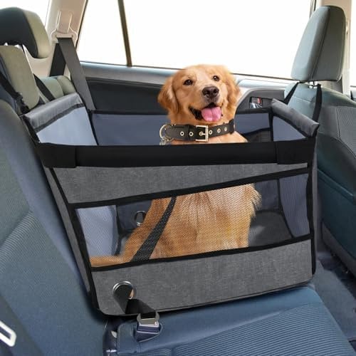 Seggiolino auto sicuro per, comodo cestino per auto per cani, protezione per auto per cani con finestra ventilata, cinghia regolabile, compatibile con tutti i veicoli (49x49x38 cm)