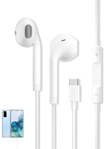 USB C Headphones,Type C Earphones Wired Hi-Fi Stereo Noise Earbuds In Ear USB C, reduction with Mic&Volume Control for iPhone 15/16, iPad Pro,Samsung Galaxy S20 S21 S22 S23/Ultra Note 10/20,Goog Pixel