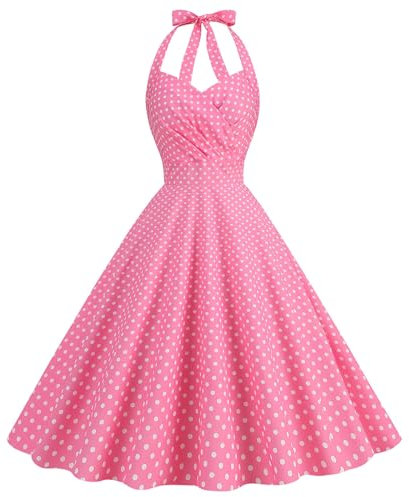 Robe Vintage Femme Années 20 40 50 60 Pin up Rockabilly Swing à Pois Chic et Elegant Robe de Soirée Cocktail au Genou sans Manche A-Line Taille Haute Ete Robe de Mariée Grande Taille,Rose,S,f155w