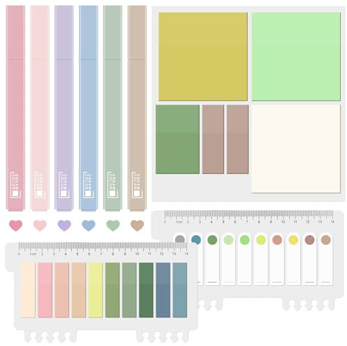 Obidodi 700 Transparente Haftnotizen und 6 Textmarker, Transparent Sticky Notes zum Markieren und Hervorheben von Seiten, Pastell Highlighter Pen Set für Aesthetic Schulsachen Bible Marker Book