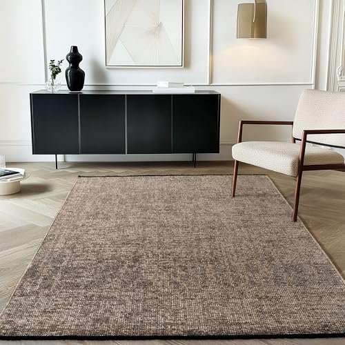 Carpetsale24 Baumwolle Teppich Braun 200x290 cm Waschbar, Boho-Stil, Vintage Kelim, Kurzflor, rutschfest & Weich, Einfarbig Meliert, Für Wohnzimmer, Schlafzimmer, Büro & Küche