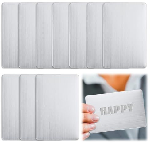 10 Stück 86 x 54 mm Metall Visitenkarten Rohlinge,0.6mm Dick Edelstahl Rohlinge Namenskarte,304 Edelstahl Visitenkarten Blanko,Lasergravierte Visitenkarte für Geschenkkarten,VIP-Karten,Namensschilder