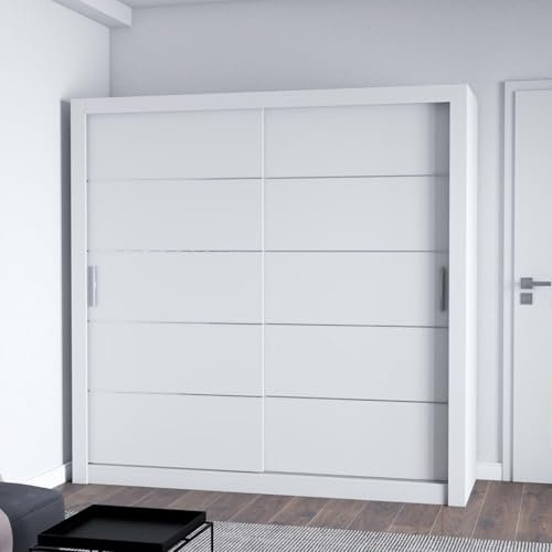 LEXISS Modern Sliding Door Wardrobe And 4 Sizes (White, 203cm)