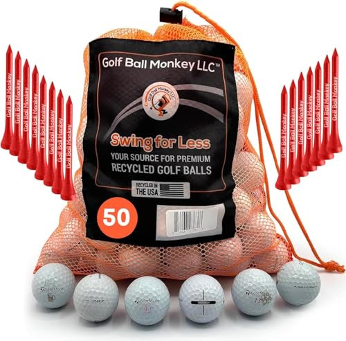 Golf Ball Monkey Günstige recycelte Golfbälle für Taylormade Golfbälle, weiße Mischung, 50 Stück, in gutem Zustand, TP5, TP5X, ProjectA, Tour Response, Distance Plus, RBZ und mehr (inkl. Netztasche)