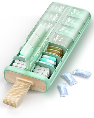 IDEERFIT Tablettenbox 7 Tage 2x täglich Grün | LFGB-zertifiziert, trockensicher, morgens und abends, für Vitamine und Tabletten, Grün