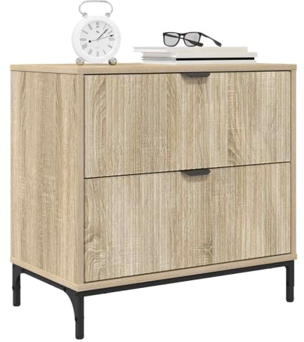 vidaXL Bedside Table Sonoma oak 63.5 x 36 x 61 cm Engineered wood, Compact Bedside Table, Rustic Nightstand with Open Storage, Functional Bedroom Organizer, Engineered Wood Side