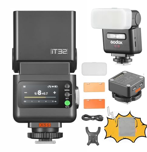Godox iT32 TTL Kamerablitz mit X5 S kabellosem Blitz-Auslöser 2,4 GHz HSS 1/8000 s GN18 mit magnetischem Diffusor für Sony-Kameras (IT32+X5 S)