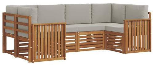 vidaXL Sofagarnituren 6 pcs Natürlich und Hellgrau Massivholz Akazie, Garten und Terrasse, modernes Outdoor-Sofa, gemütliche Lounge, langlebige Sitzgruppe